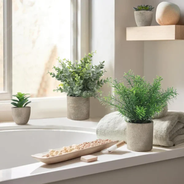 ALAGIRLS 4er-Set Künstliche Pflanzen – Eukalyptus, Rosmarin & Sukkulenten für Deko – Bild 3